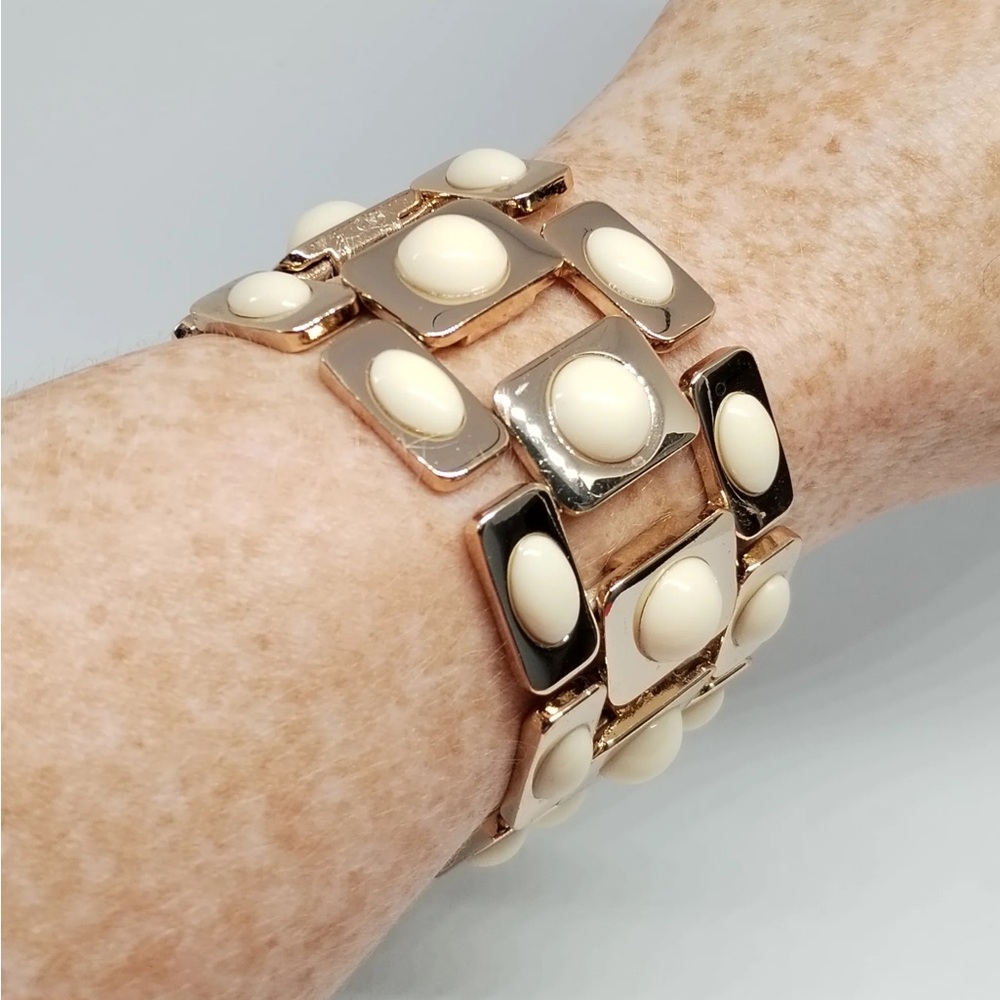 Vintage Retro Cuff Wristband Enamel Wide geometric chunky chain interlock loops